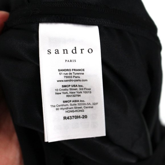 Sandro Paris Black Crepe Lace Trim Shoulders Neckline Tie Shift Mini Dress 2 - Picture 8 of 8